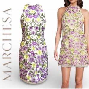 Marchesa Mini Dress with Purple and Yellow Floral Design
